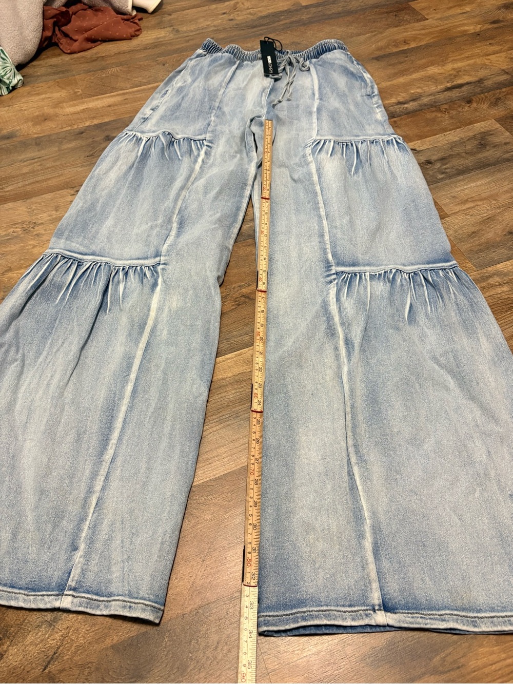 Fashion Nova Tall Goin With The Flow Jeans Light Wash Tiered Wide Leg Size S - Picture 3 of 5